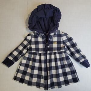 Juicy Couture Girl's Plaid Hooded Lightweight Jacket Zipper Navy/White 6-12 M